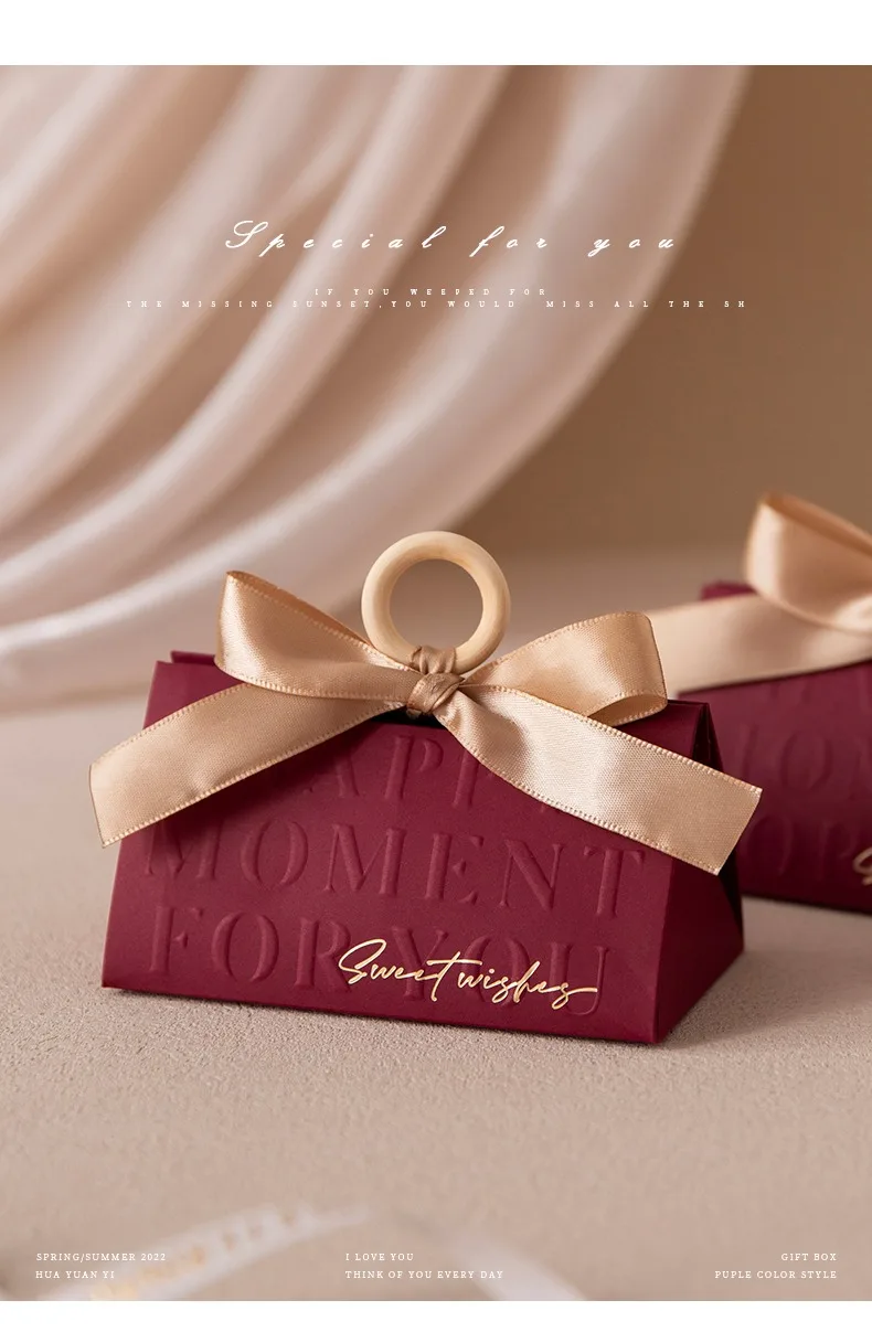 Triangular Champagne Wedding Gift Boxes – Candy Packaging Favor Boxes with Ribbon for Baby Shower, Engagement, Birthday, Party Decoration, Wooden Ring Box Style Design 11