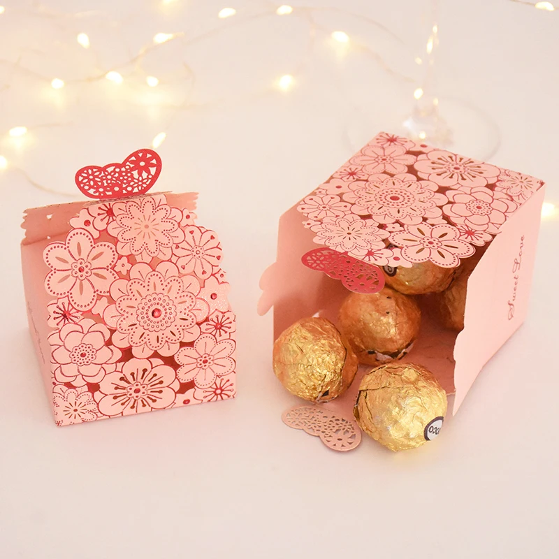 10/20Pcs Pink Butterfly Floral Laser Cut Candy Boxes for Wedding Favors, Birthday Party, Baby Shower – Chocolate Gift Packaging Box for Guests, Foldable Paper Card Box Decorations 6