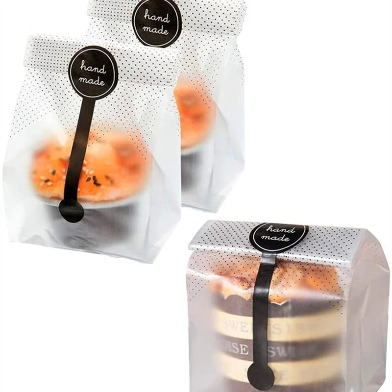 Translucent Resealable Plastic Bakery Bags with “Handmade” Stickers – Clear Gift Treat Bags for Cookies, Candy, Small Crafts – Food Safe Packaging for Parties, Events & Small Business (100pcs) - 图片 2