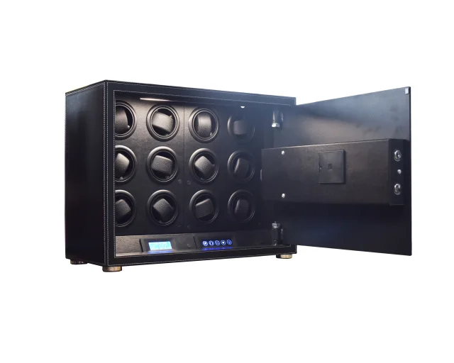 Luxury Automatic Watch Winder Safe Box – 12 Slot Brown Display Case with Quiet Motor, LED Touchscreen, Dual Lock Security, Rotation Settings for Mechanical Watches, Storage Organizer - 图片 8