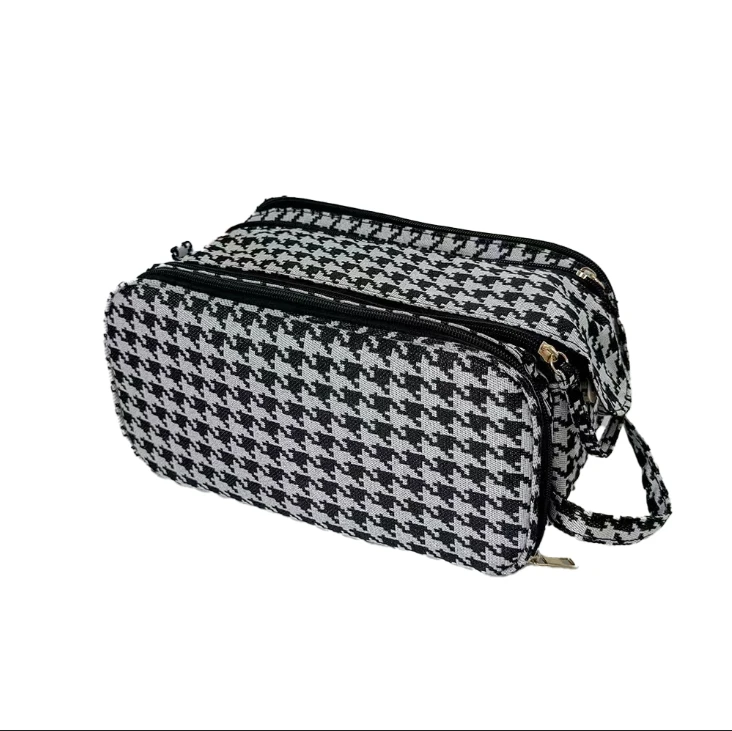 PU Leather Makeup Bag 💄 – Spacious Cosmetic Organizer with Compartments for Travel & Daily Use, Waterproof Toiletry Pouch, Stylish Storage for Skincare & Beauty Tools in Camel, Pink, Black, Houndstooth, White - 图片 6