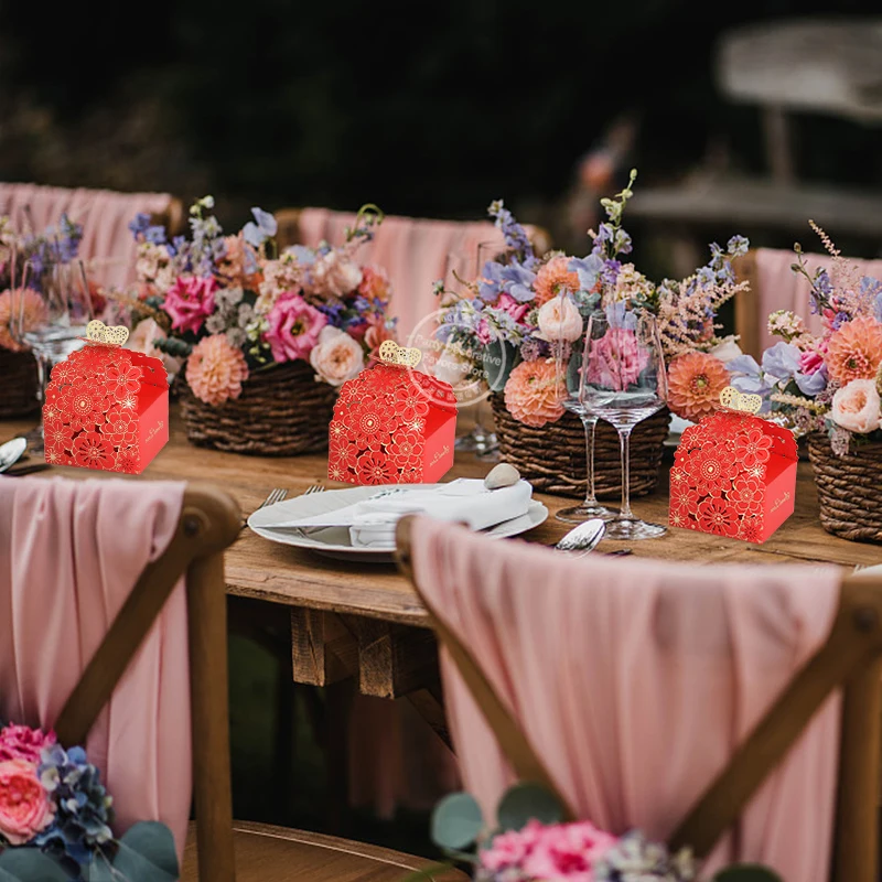 10/20Pcs Pink Butterfly Floral Laser Cut Candy Boxes for Wedding Favors, Birthday Party, Baby Shower – Chocolate Gift Packaging Box for Guests, Foldable Paper Card Box Decorations 2