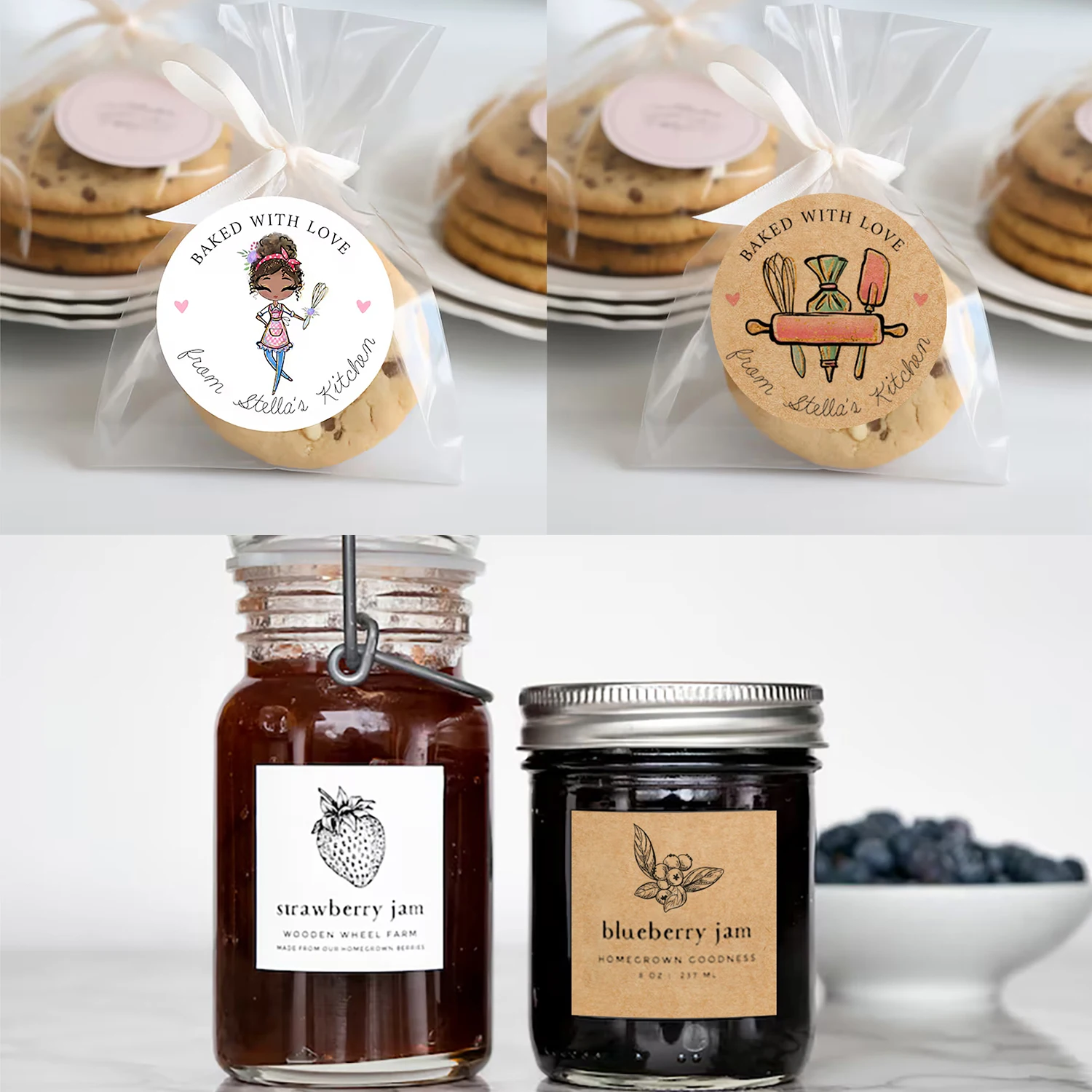 Custom Handmade with Love Stickers – Round & Square Self-Adhesive Labels for Bread, Baked Goods, Gifts, and Packaging. Durable, Personalized, Ideal for Homemade Branding. - 图片 2