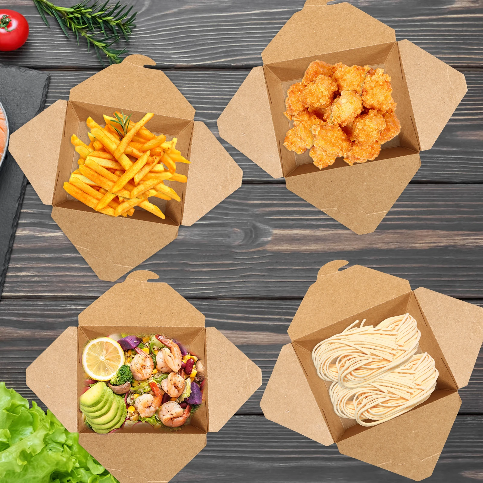30oz Take Out Paper Food Containers – Greaseproof and leak-resistant boxes for baked goods, snacks, and meals. Ideal for takeout, pastry packaging, and food delivery. Durable and eco-friendly design. 3