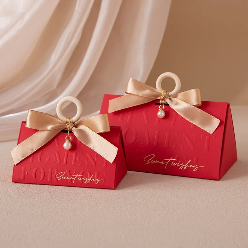 Triangular Champagne Wedding Gift Boxes – Candy Packaging Favor Boxes with Ribbon for Baby Shower, Engagement, Birthday, Party Decoration, Wooden Ring Box Style Design - 图片 9