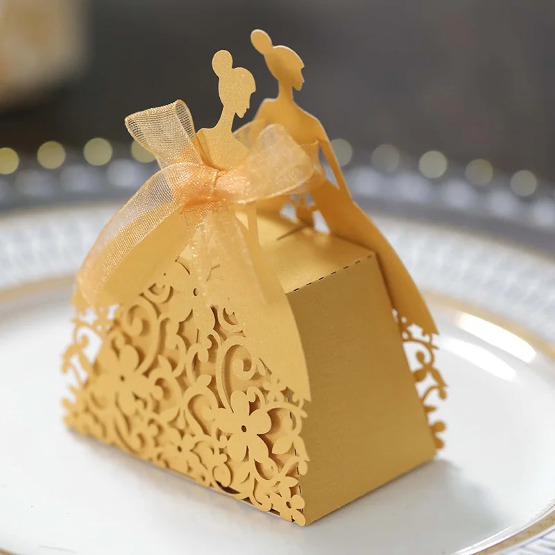 Laser Cut Pearl Paper Gift Boxes with Ribbon – Elegant Candy Chocolate Packaging for Wedding Favors, Engagements, Baby Showers, Birthday Parties, Bridal Showers, and Holiday Celebrations