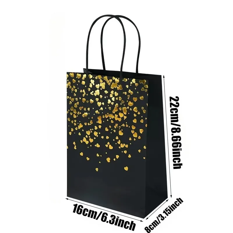 Recyclable Bronzing Love Kraft Paper Bags – Sturdy gift bags with handles, perfect for packing candy, cookies, or snacks. Ideal for weddings, birthdays, Christmas, and festive party decorations.