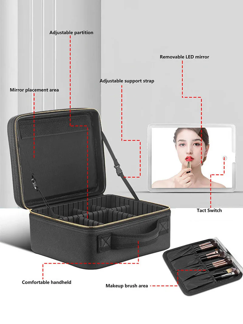 Smart LED Lighted Makeup Case with Mirror – Travel Cosmetic Organizer Bag for Women – Large Capacity, Adjustable Dividers, Touch Sensor, Charging, for Skincare & Beauty 4