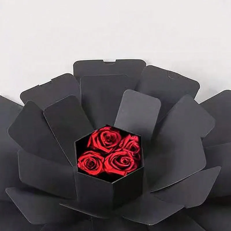 DIY Handmade Explosion Photo Album Box – Hexagon Memory Scrapbook Gift with Black Rose for Valentine's Day, Anniversary, Birthday, Wedding, Surprise Proposal – Craft Keepsake Kit - 图片 5