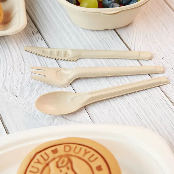Sugarcane Bagasse Cutlery Set, Eco-Friendly Compostable Biodegradable – Disposable Spoon Fork Knife Utensils for Party, Takeout, Picnic, Camping, Sustainable Tableware - 图片 17