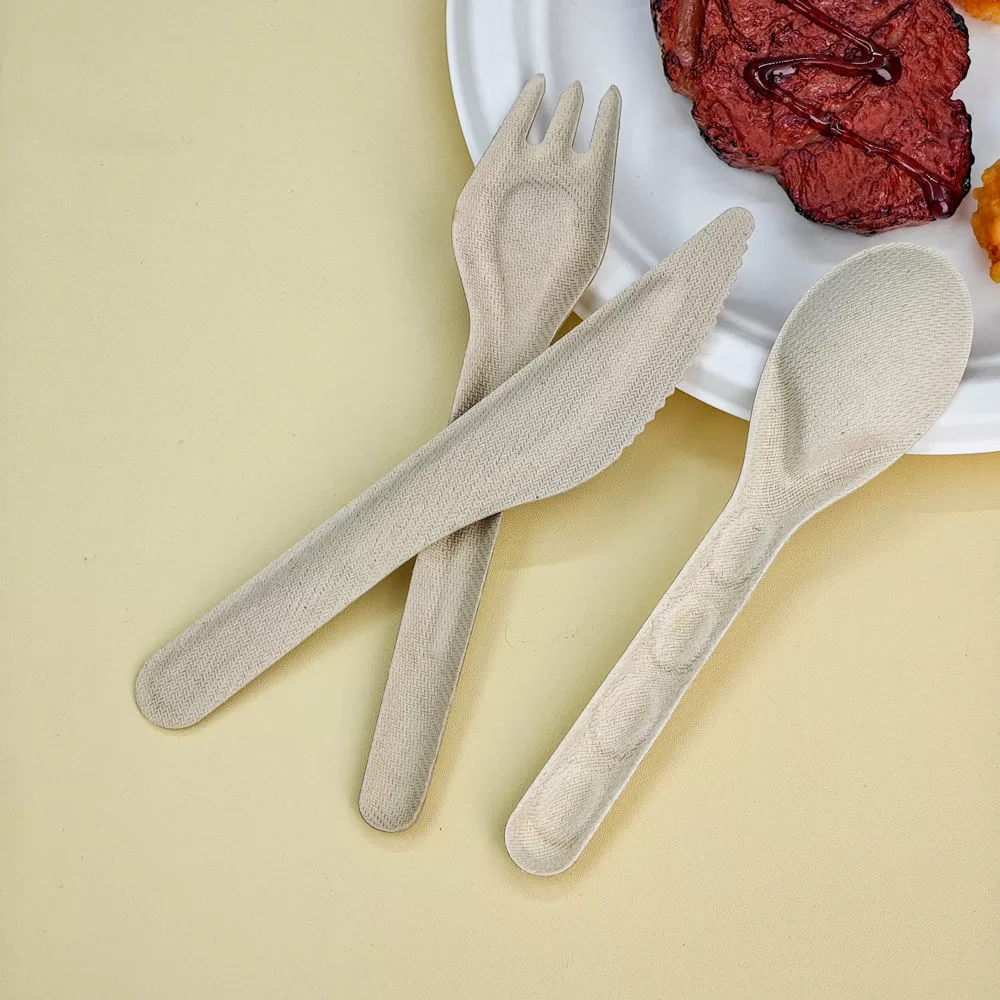 Sugarcane Bagasse Cutlery Set, Eco-Friendly Compostable Biodegradable – Disposable Spoon Fork Knife Utensils for Party, Takeout, Picnic, Camping, Sustainable Tableware - 图片 9