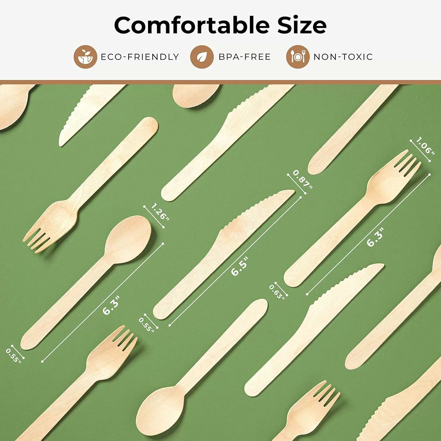 Bamboo Cutlery Utensils Set – Biodegradable Disposable Spoon Fork Knife – Eco-Friendly Flatware for Party, Wedding, Picnic, Camping, Takeout, BBQ, Catering, Travel, and Everyday Use - 图片 2