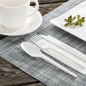 PLA Plastic Cutlery Kit – Biodegradable Disposable Fork, Knife, and Teaspoon – Eco-Friendly Compostable Tableware for Party, Takeout, Wedding, Camping, Catering, and Daily Use