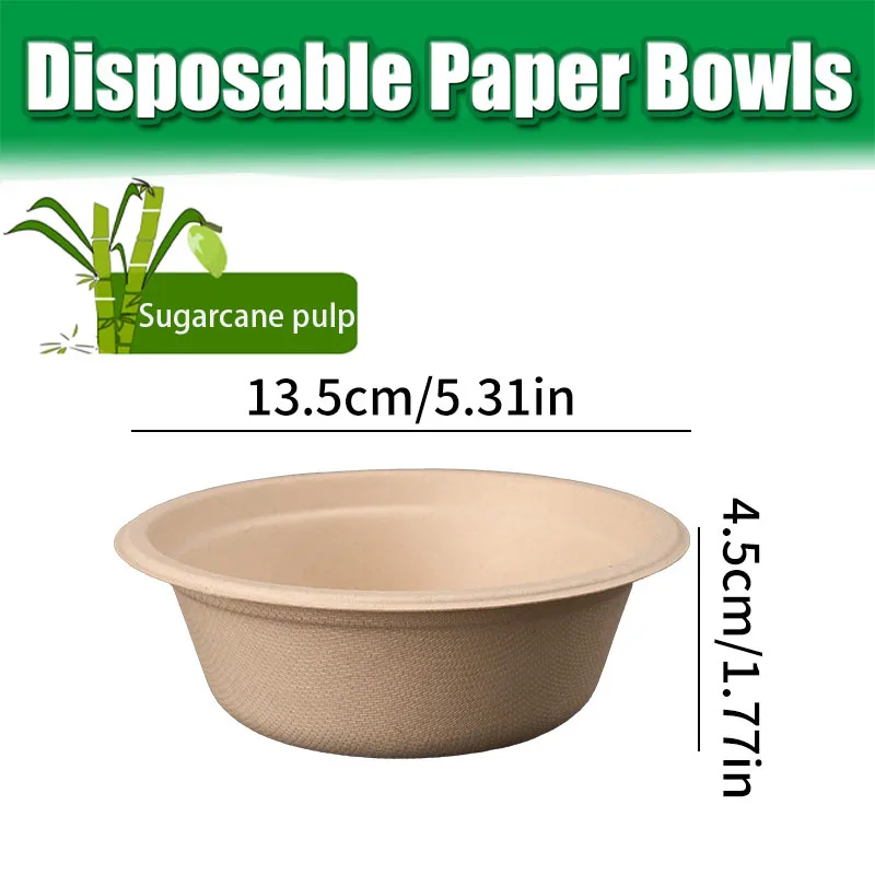 10/20/50PCS 100% Compostable Sugarcane Fiber Paper Bowls – Biodegradable Disposable Bowls for Dessert, Salad, Ice Cream, Oatmeal – Ideal for Holiday, Family Party, Picnic, and Event Use - 图片 2