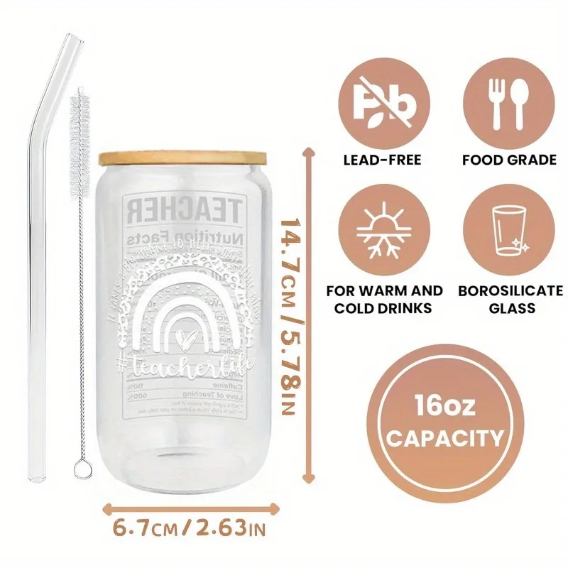 Custom 16oz Borosilicate Glass Bottle with Bamboo Lid & Straw – Personalized Reusable Drinkware for Hot & Cold Beverages – Eco-Friendly Water Cup for Travel, Gym, Office, Gift & Branding Use