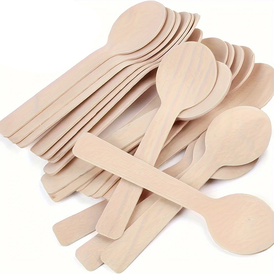 50/100PCS 14cm Disposable Wooden Spoon and Fork Set – Eco-Friendly Biodegradable Tableware for Wedding, Party, Cake Tasting, Dessert, Picnic, Catering, Event Supplies, Practical Bulk Utensils 4