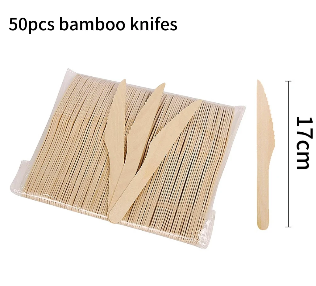50/100PCS Natural Disposable Bamboo Tableware Set – Eco-Friendly Biodegradable Forks, Spoons, Knives – Sustainable Utensils for Party, Wedding, Picnic, Camping, Catering, and Daily Use - 图片 11