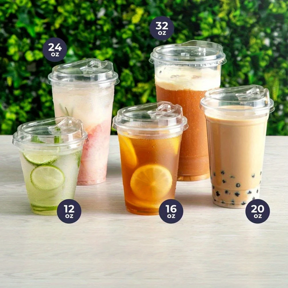 16oz – 50 Sets of Clear Plastic Cups with Lids – Disposable Cold Drink Cups for Coffee, Juice, Iced Tea, Smoothies, and Takeout – Durable, Leak-Resistant, Ready for Direct Consumption