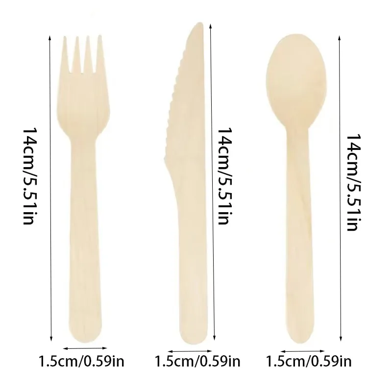 Disposable Wooden Cutlery Set – Includes Forks, Spoons, and Knives – Eco-Friendly Biodegradable Tableware for Parties, Camping, Banquets, Weddings, Picnics, Catering, and Outdoor Events - 图片 2