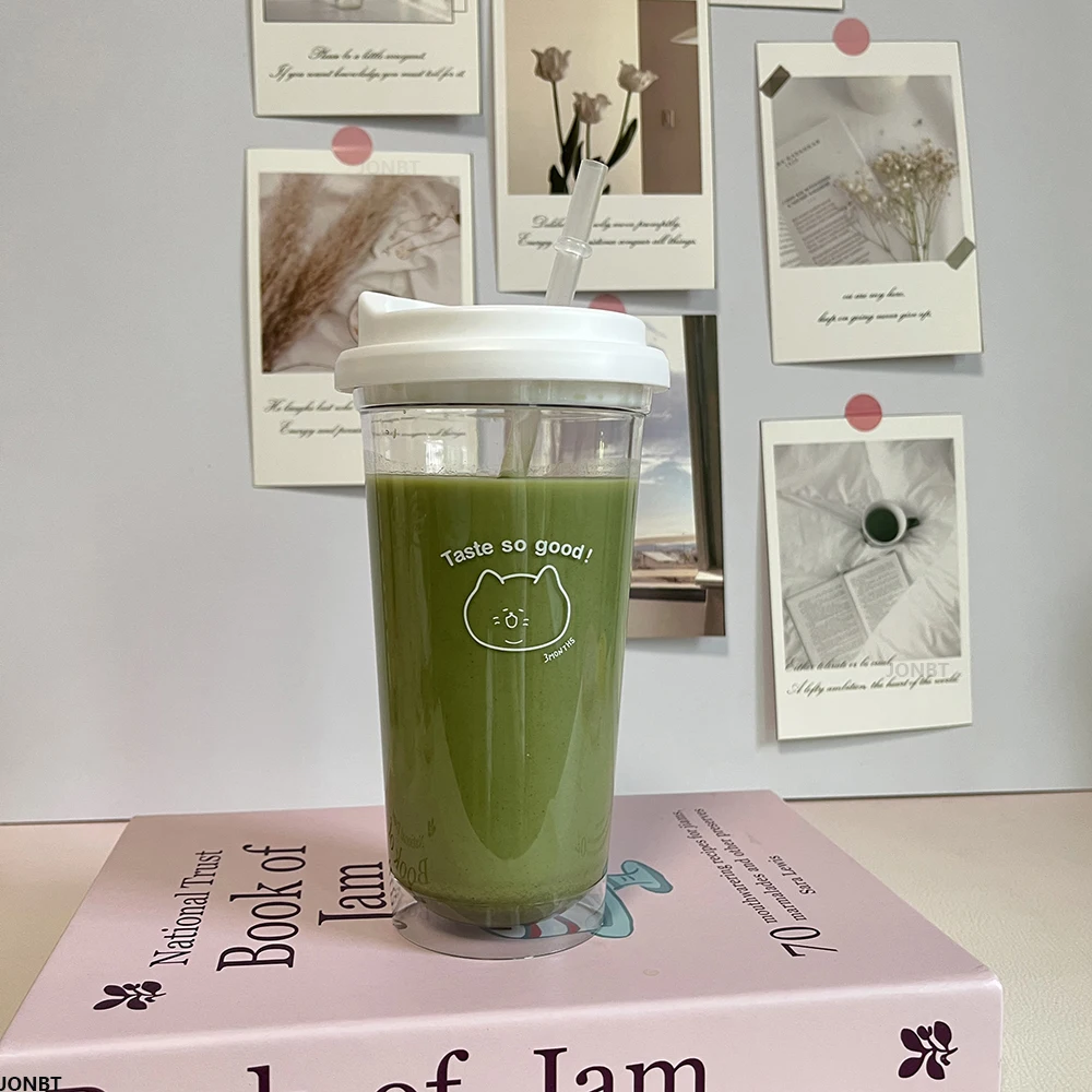 355/473ML Clear Plastic Water Bottle with Straw & Tea Strainer – Transparent Coffee Cup for Office, Milk, Matcha, Juice, Travel, Car Use – Simple Reusable Drink Tumbler for Hot & Cold Beverages