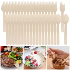 14cm Wooden Spoon and Fork Set – Premium Disposable Tableware for Wedding, Party, Picnic, Cake Tasting, Catering, Dessert, Baby Shower, Event Supplies, Eco-Friendly Biodegradable Utensils