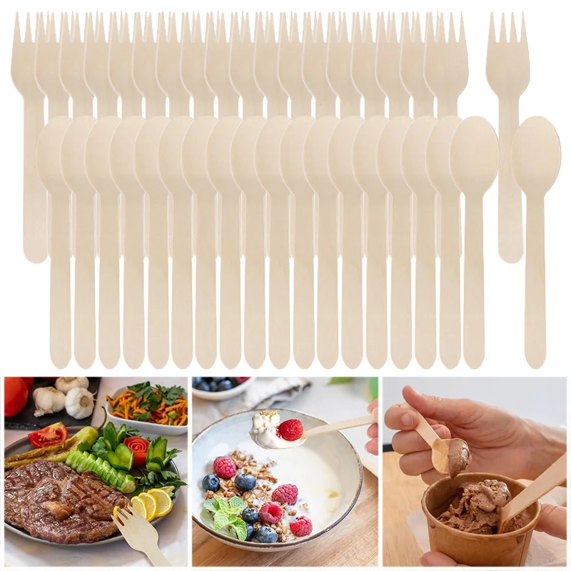14cm Wooden Spoon and Fork Set – Premium Disposable Tableware for Wedding, Party, Picnic, Cake Tasting, Catering, Dessert, Baby Shower, Event Supplies, Eco-Friendly Biodegradable Utensils