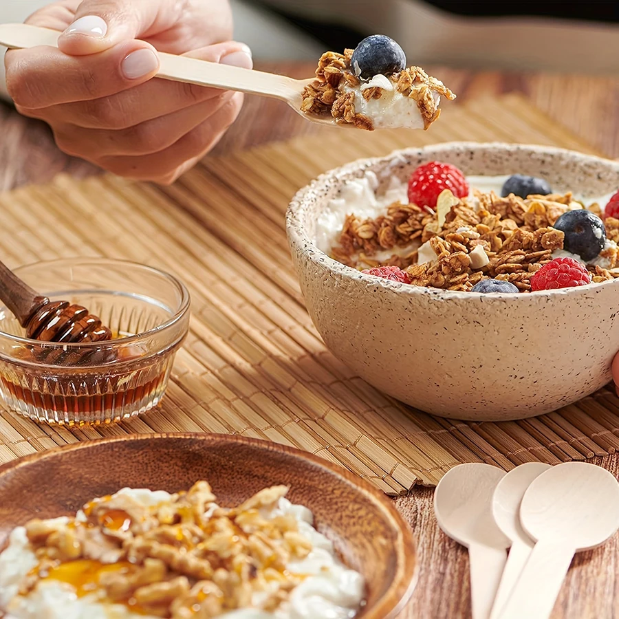 50/100PCS 14cm Disposable Wooden Spoon and Fork Set – Eco-Friendly Biodegradable Tableware for Wedding, Party, Cake Tasting, Dessert, Picnic, Catering, Event Supplies, Practical Bulk Utensils - 图片 2