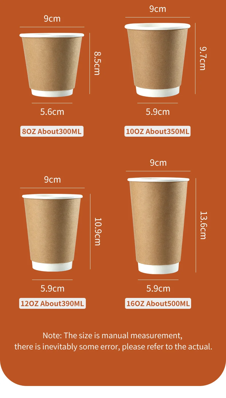 Kraft Paper Coffee Cups with Lids – Double-Layer Insulated Disposable Cups for Hot & Cold Drinks – Leak-Proof, Eco-Friendly Takeaway Cups for Office, Cafe, Picnic, or Party Use