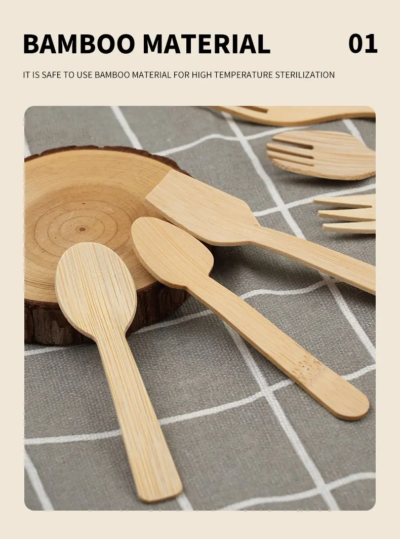 50/100PCS Natural Disposable Bamboo Tableware Set – Eco-Friendly Biodegradable Forks, Spoons, Knives – Sustainable Utensils for Party, Wedding, Picnic, Camping, Catering, and Daily Use 4