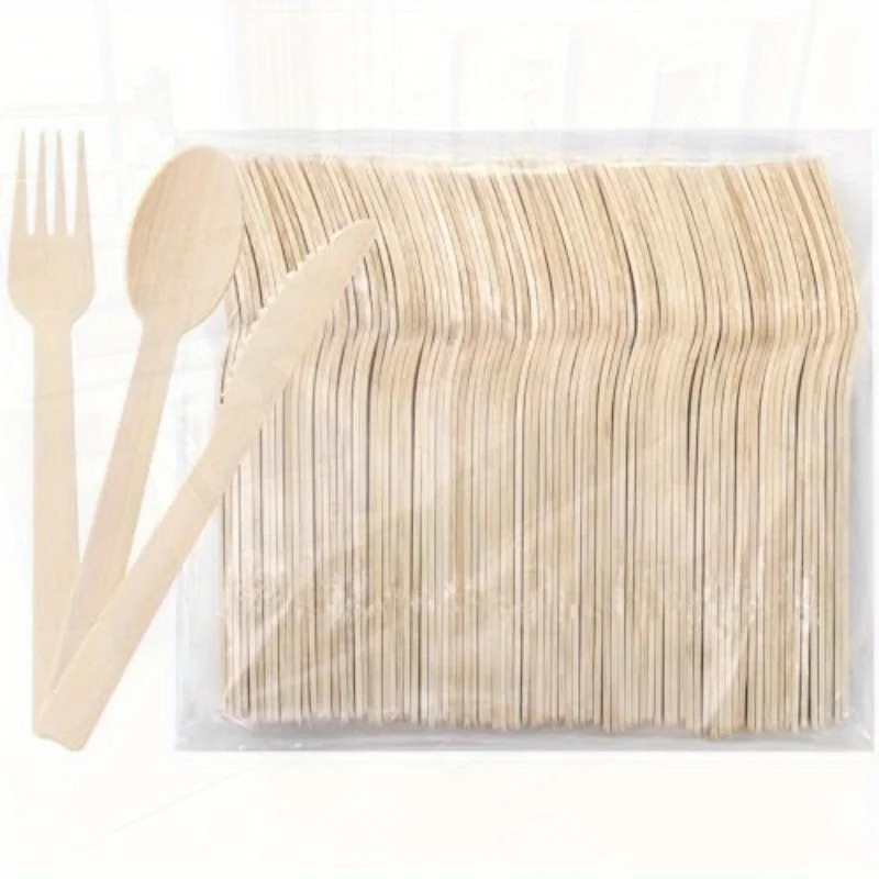 50/100PCS Natural Disposable Bamboo Tableware Set – Eco-Friendly Biodegradable Forks, Spoons, Knives – Sustainable Utensils for Party, Wedding, Picnic, Camping, Catering, and Daily Use - 图片 3