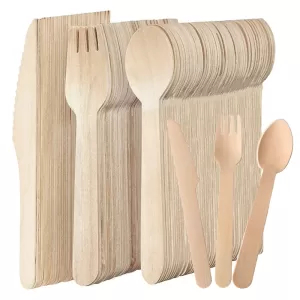 Disposable Wooden Cutlery Set – Includes Forks, Spoons, and Knives – Eco-Friendly Biodegradable Tableware for Parties, Camping, Banquets, Weddings, Picnics, Catering, and Outdoor Events