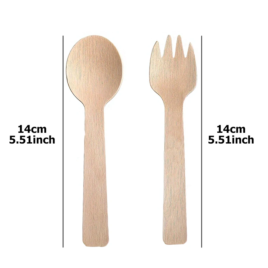 50/100PCS 14cm Disposable Wooden Spoon and Fork Set – Eco-Friendly Biodegradable Tableware for Wedding, Party, Cake Tasting, Dessert, Picnic, Catering, Event Supplies, Practical Bulk Utensils - 图片 6