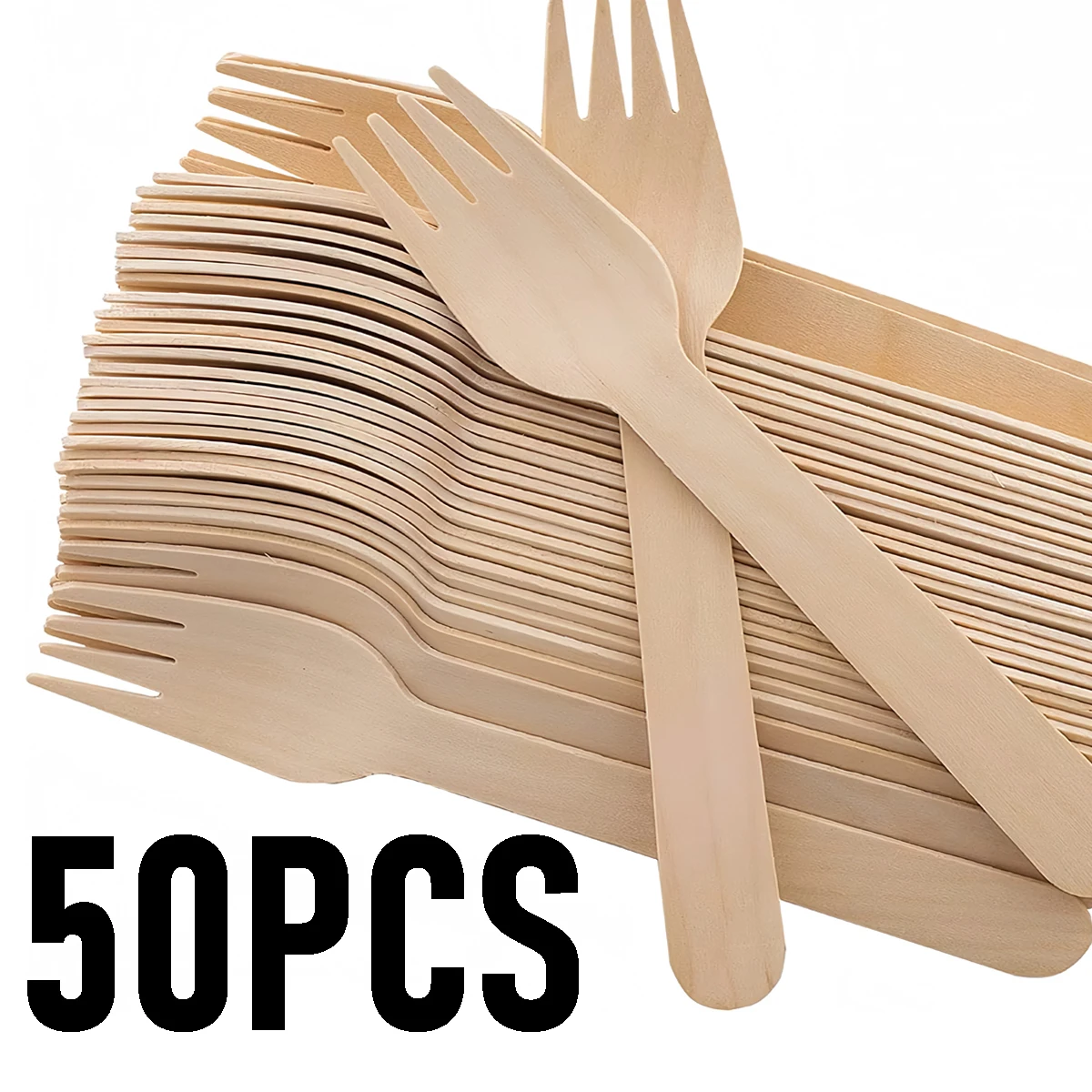 Disposable Wooden Cutlery Set – 50 Forks, 50 Knives, 50 Spoons – Biodegradable Eco-Friendly Tableware for Party, Picnic, BBQ, Wedding, Camping, Versatile Western Style Utensils - 图片 9