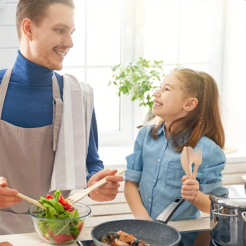 50/100PCS Natural Disposable Bamboo Tableware Set – Eco-Friendly Biodegradable Forks, Spoons, Knives – Sustainable Utensils for Party, Wedding, Picnic, Camping, Catering, and Daily Use - 图片 4