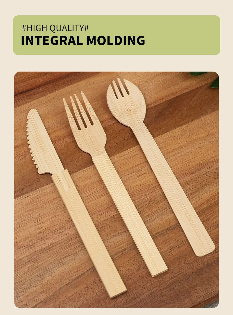 50/100PCS Natural Disposable Bamboo Tableware Set – Eco-Friendly Biodegradable Forks, Spoons, Knives – Sustainable Utensils for Party, Wedding, Picnic, Camping, Catering, and Daily Use 5