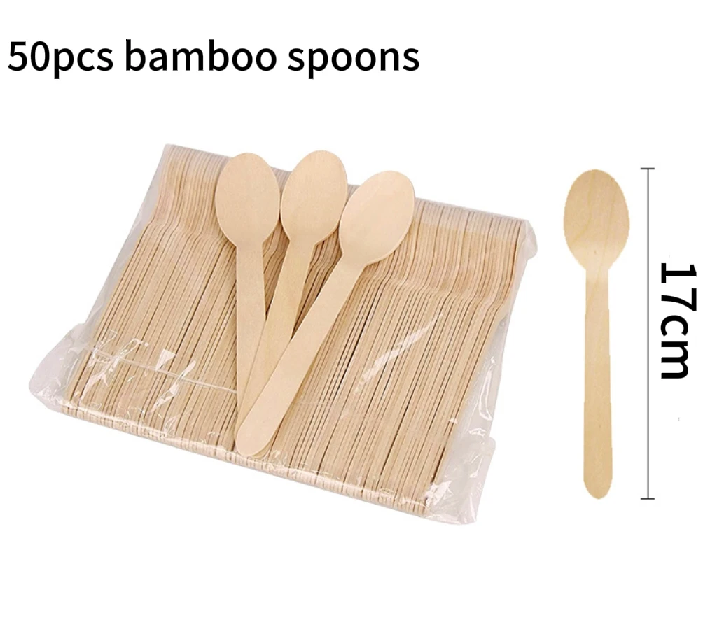 50/100PCS Natural Disposable Bamboo Tableware Set – Eco-Friendly Biodegradable Forks, Spoons, Knives – Sustainable Utensils for Party, Wedding, Picnic, Camping, Catering, and Daily Use - 图片 13