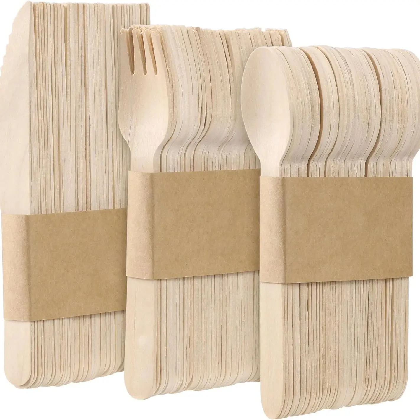 Disposable Wooden Cutlery Set – 50 Forks, 50 Knives, 50 Spoons – Biodegradable Eco-Friendly Tableware for Party, Picnic, BBQ, Wedding, Camping, Versatile Western Style Utensils