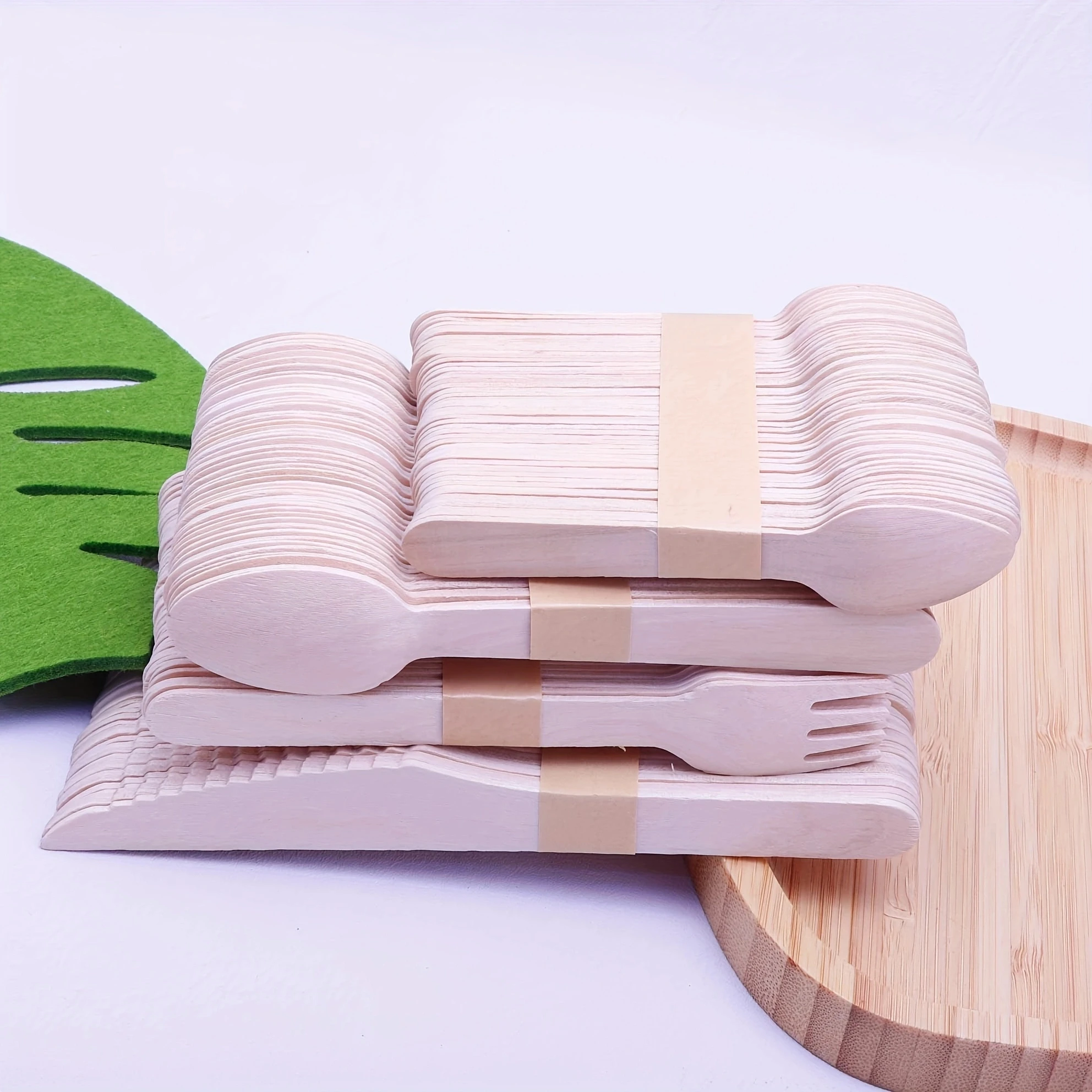 Disposable Wooden Tableware Set – Includes 50 Forks, 50 Spoons, 50 Teaspoons, 50 Knives – Eco-Friendly Biodegradable Garden Utensils for Party, Picnic, Wedding, BBQ, Camping, or Events Use 1