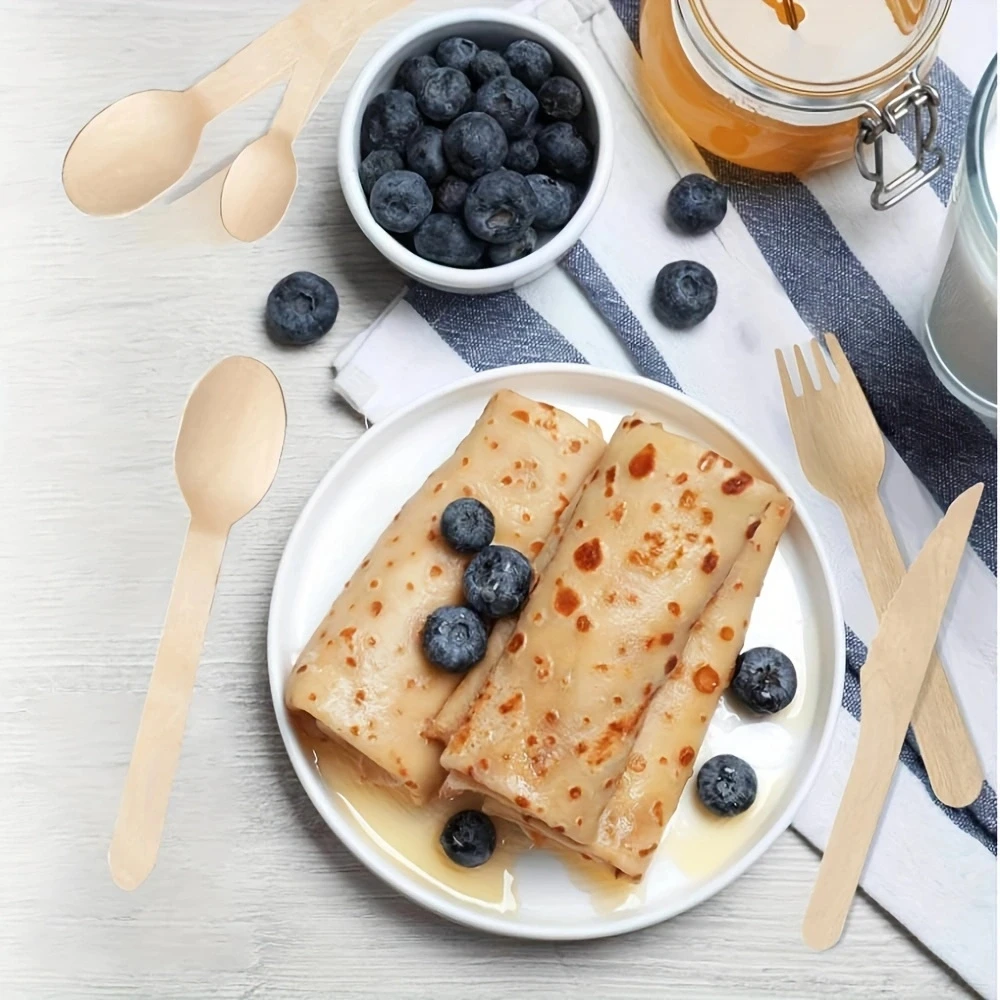 Disposable Wooden Tableware Set – Includes 50 Forks, 50 Spoons, 50 Teaspoons, 50 Knives – Eco-Friendly Biodegradable Garden Utensils for Party, Picnic, Wedding, BBQ, Camping, or Events Use - 图片 3