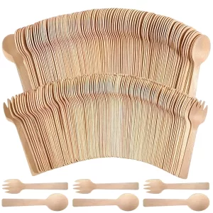 50/100PCS 14cm Disposable Wooden Spoon and Fork Set – Eco-Friendly Biodegradable Tableware for Wedding, Party, Cake Tasting, Dessert, Picnic, Catering, Event Supplies, Practical Bulk Utensils