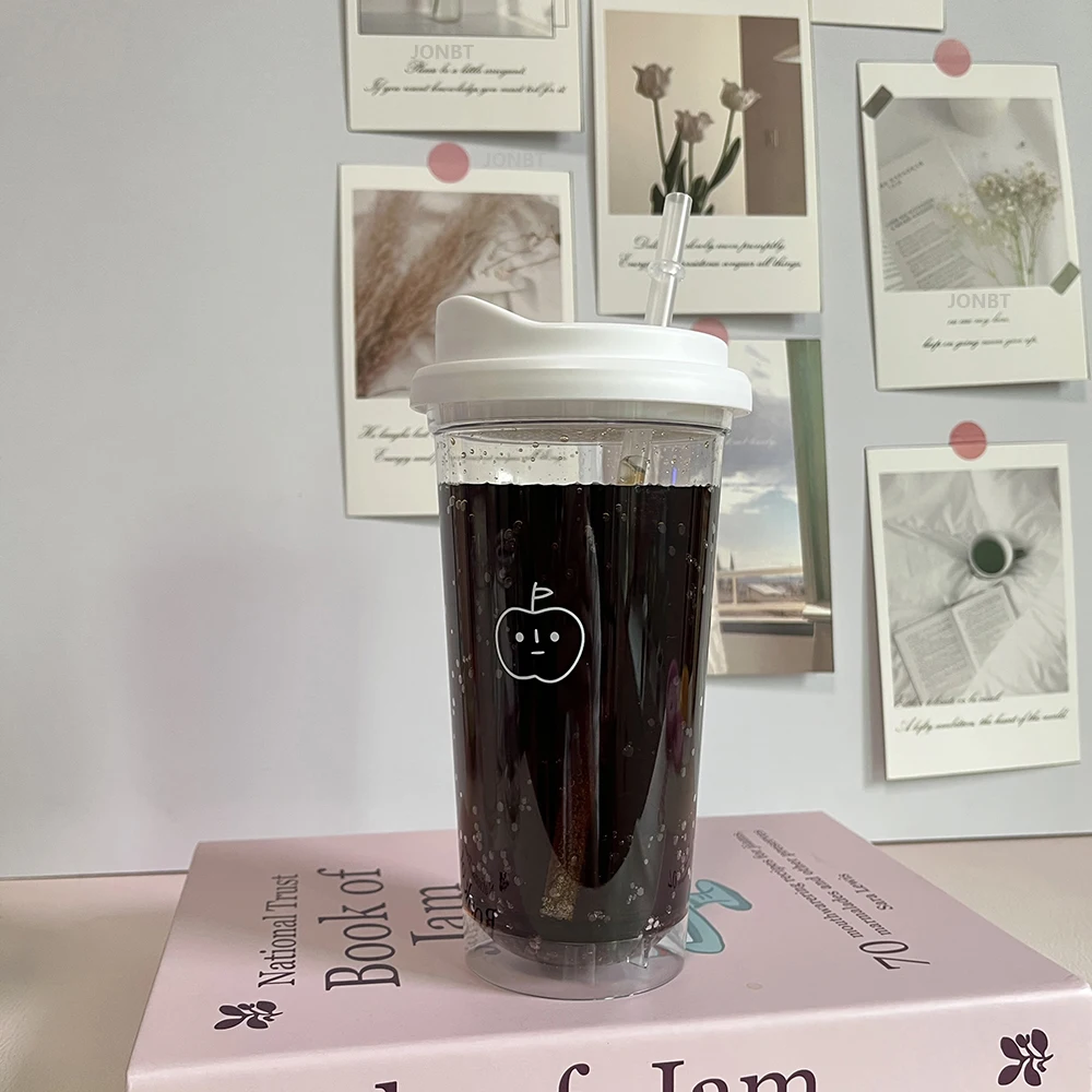 355/473ML Clear Plastic Water Bottle with Straw & Tea Strainer – Transparent Coffee Cup for Office, Milk, Matcha, Juice, Travel, Car Use – Simple Reusable Drink Tumbler for Hot & Cold Beverages