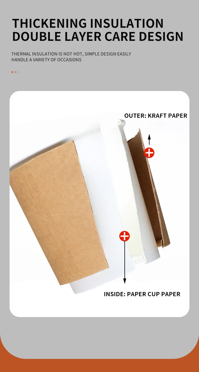 Kraft Paper Coffee Cups with Lids – Double-Layer Insulated Disposable Cups for Hot & Cold Drinks – Leak-Proof, Eco-Friendly Takeaway Cups for Office, Cafe, Picnic, or Party Use