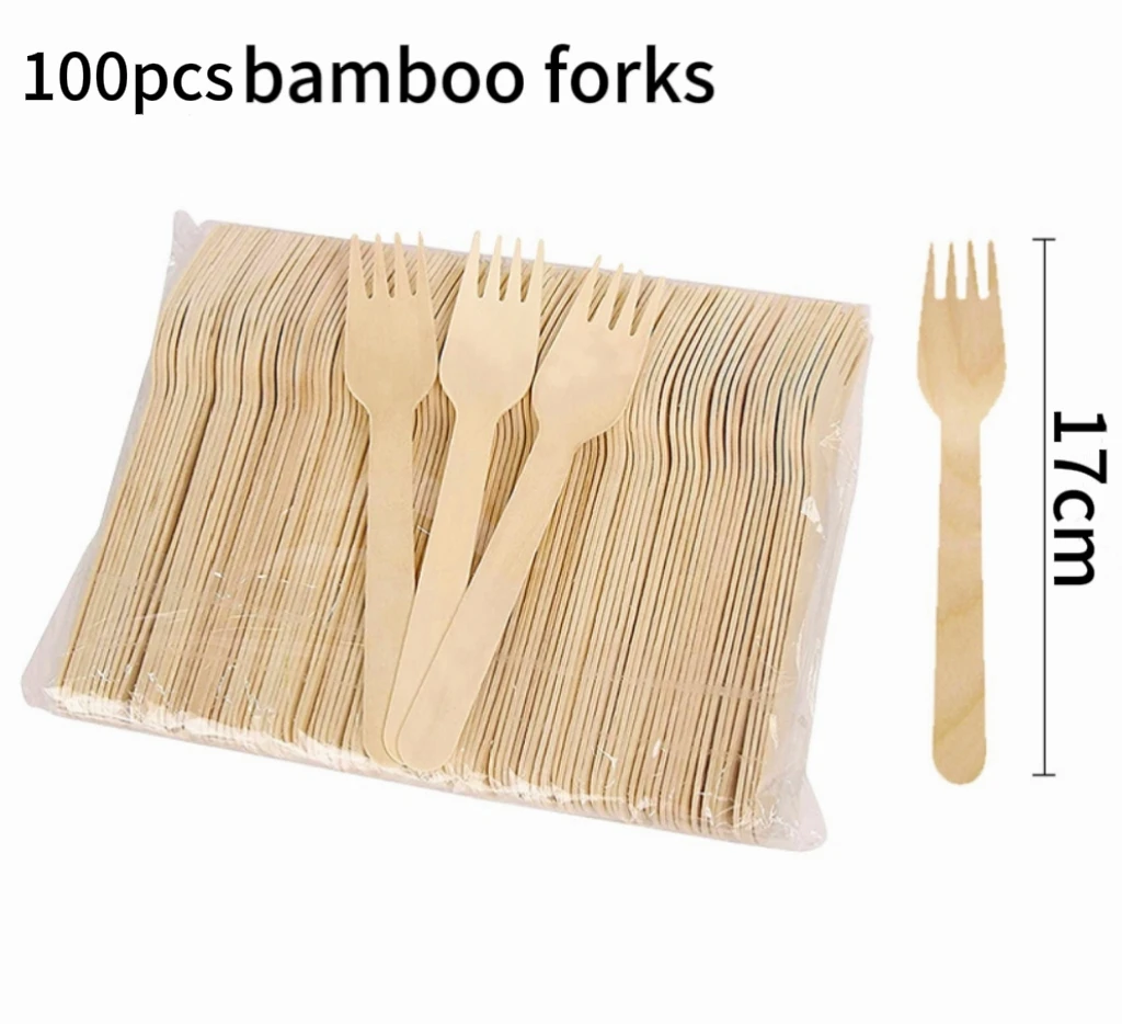 50/100PCS Natural Disposable Bamboo Tableware Set – Eco-Friendly Biodegradable Forks, Spoons, Knives – Sustainable Utensils for Party, Wedding, Picnic, Camping, Catering, and Daily Use - 图片 7