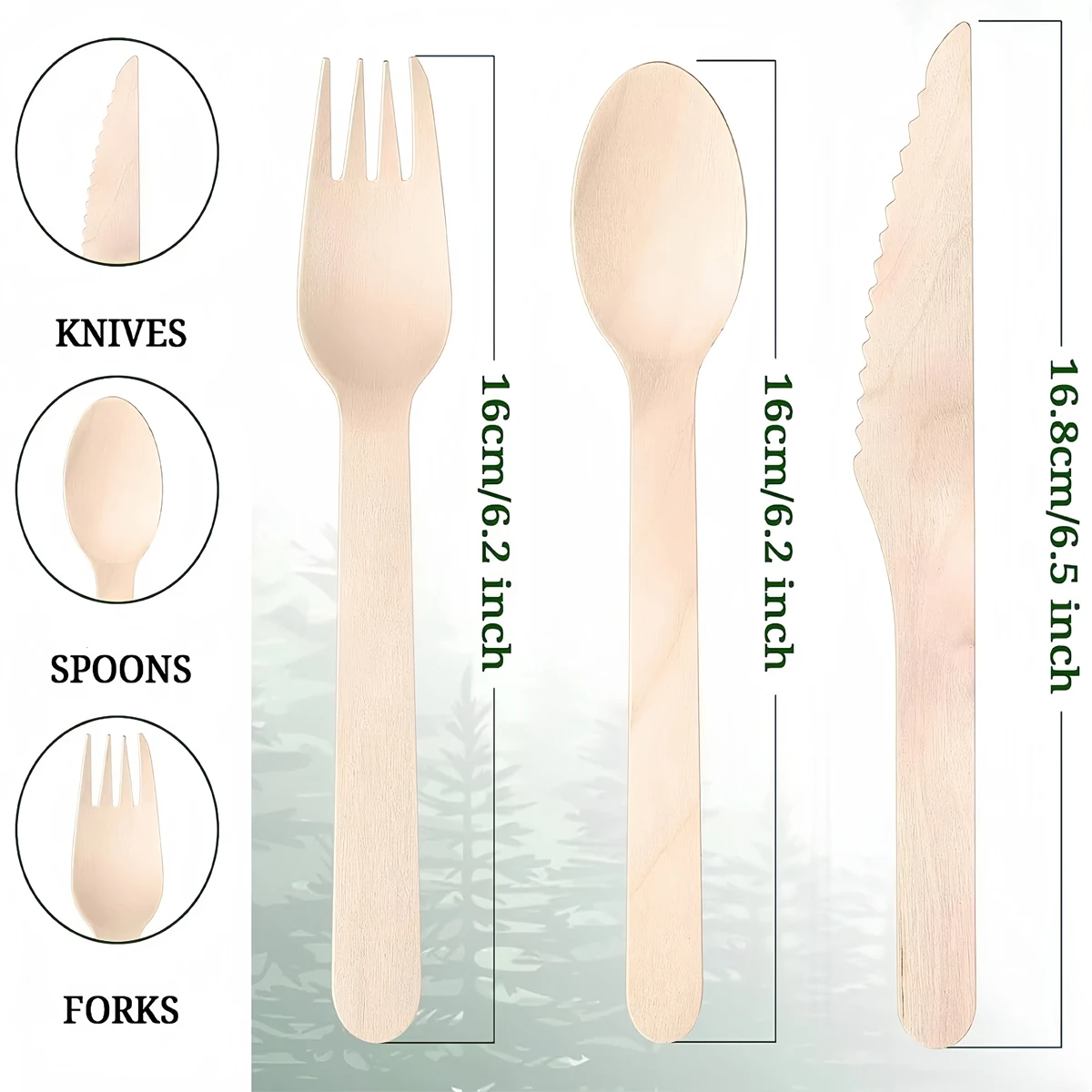Disposable Wooden Cutlery Set – 50 Forks, 50 Knives, 50 Spoons – Biodegradable Eco-Friendly Tableware for Party, Picnic, BBQ, Wedding, Camping, Versatile Western Style Utensils 4