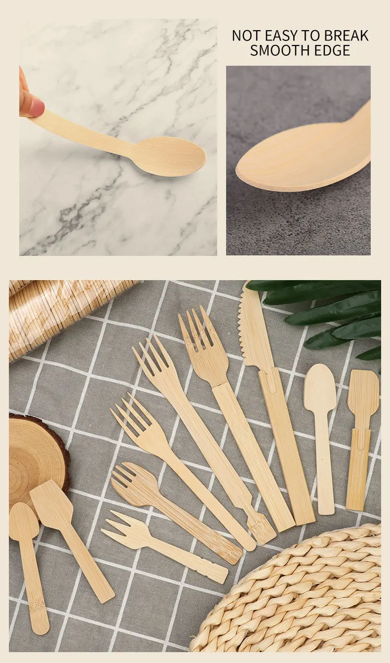 50/100PCS Natural Disposable Bamboo Tableware Set – Eco-Friendly Biodegradable Forks, Spoons, Knives – Sustainable Utensils for Party, Wedding, Picnic, Camping, Catering, and Daily Use 6