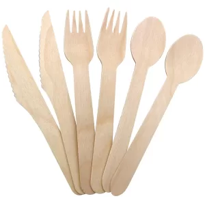 30/60/150PCS 6" Disposable Wooden Cutlery Set – Includes Forks, Spoons, and Knives – Natural Birchwood Eco-Friendly Biodegradable Tableware for Party, Picnic, Wedding or Daily Use