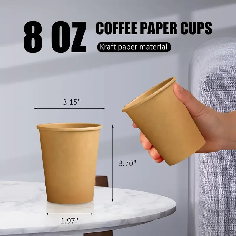8oz Kraft Paper Cups – Disposable Hot/Cold Drinking Cups for Coffee, Water, Juice, Tea – Unbleached Eco-Friendly Paper Cups for Party, Picnic, Travel, Office, Events, and Daily Use 8oz Kraft Paper Cups – Disposable Hot/Cold Drinking Cups for Coffee, Water, Juice, Tea – Unbleached Eco-Friendly Paper Cups for Party, Picnic, Travel, Office, Events, and Daily Use
