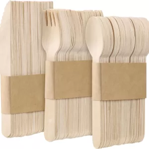 Disposable Wooden Cutlery Set – 50 Forks, 50 Knives, 50 Spoons – Biodegradable Eco-Friendly Tableware for Party, Picnic, BBQ, Wedding, Camping, Versatile Western Style Utensils