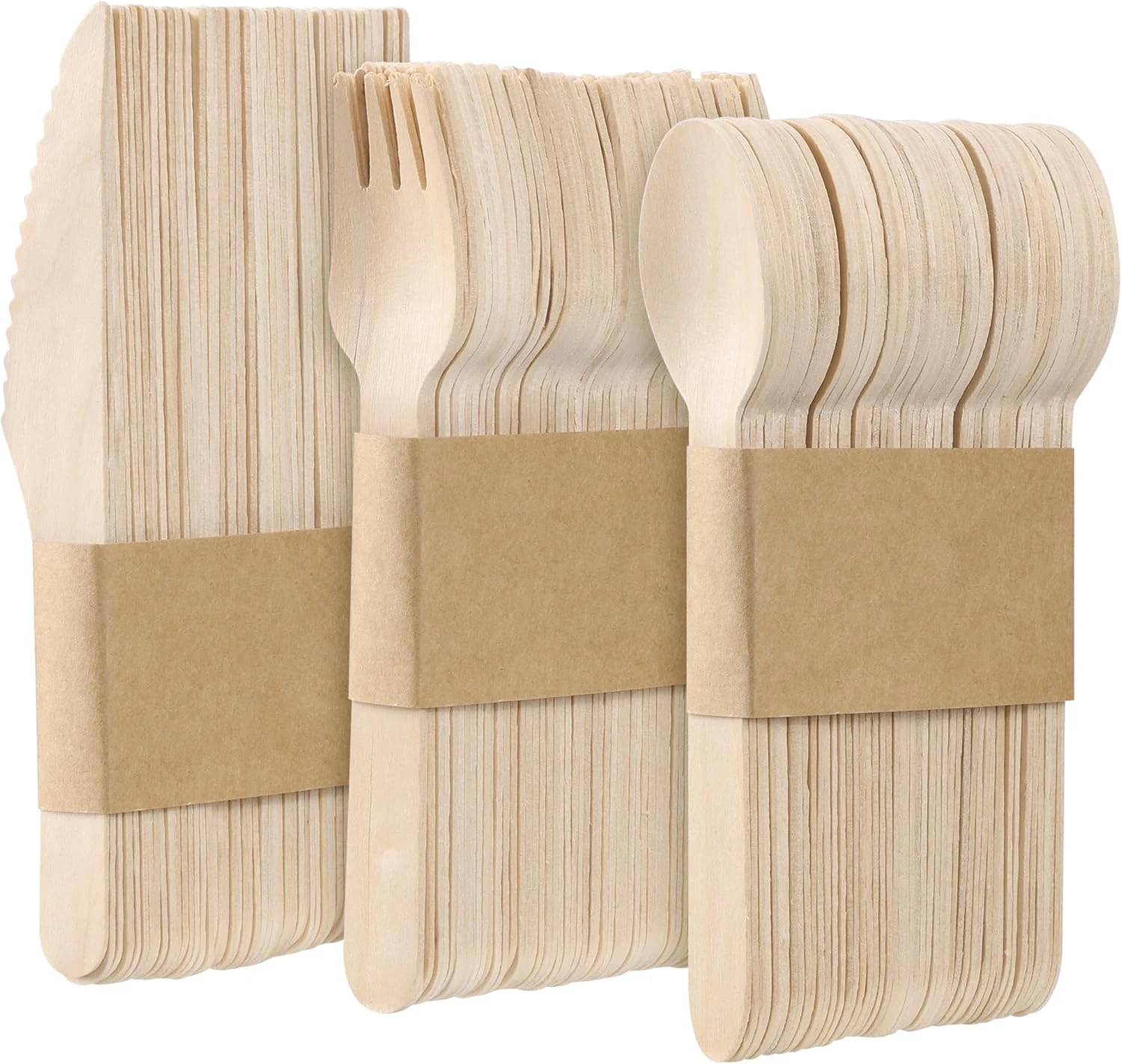 Disposable Wooden Cutlery Set – 50 Forks, 50 Knives, 50 Spoons – Biodegradable Eco-Friendly Tableware for Party, Picnic, BBQ, Wedding, Camping, Versatile Western Style Utensils