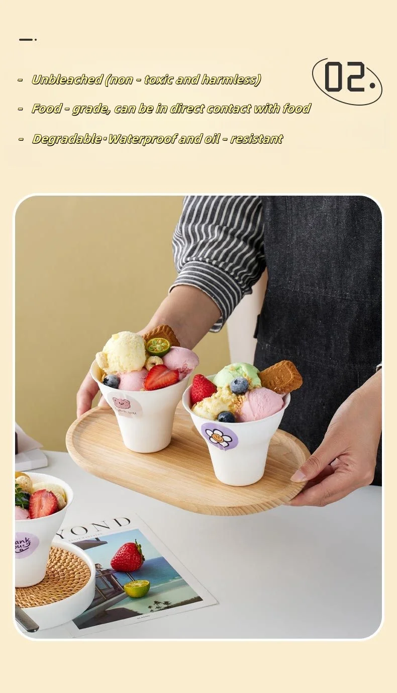 10/20/30PCS Disposable Small Paper Cups – Custom Logo Ice Cream & Tasting Cups, Ideal for Summer Dessert, Coffee, Sampling, Party, Events, Bakery, Internet Celebrity Shop & Café Use 2